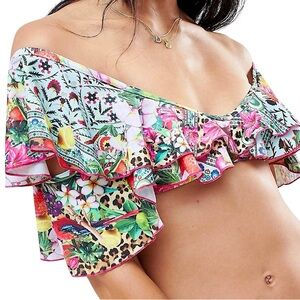 Tropical Festival Ruffle Bikini Top
